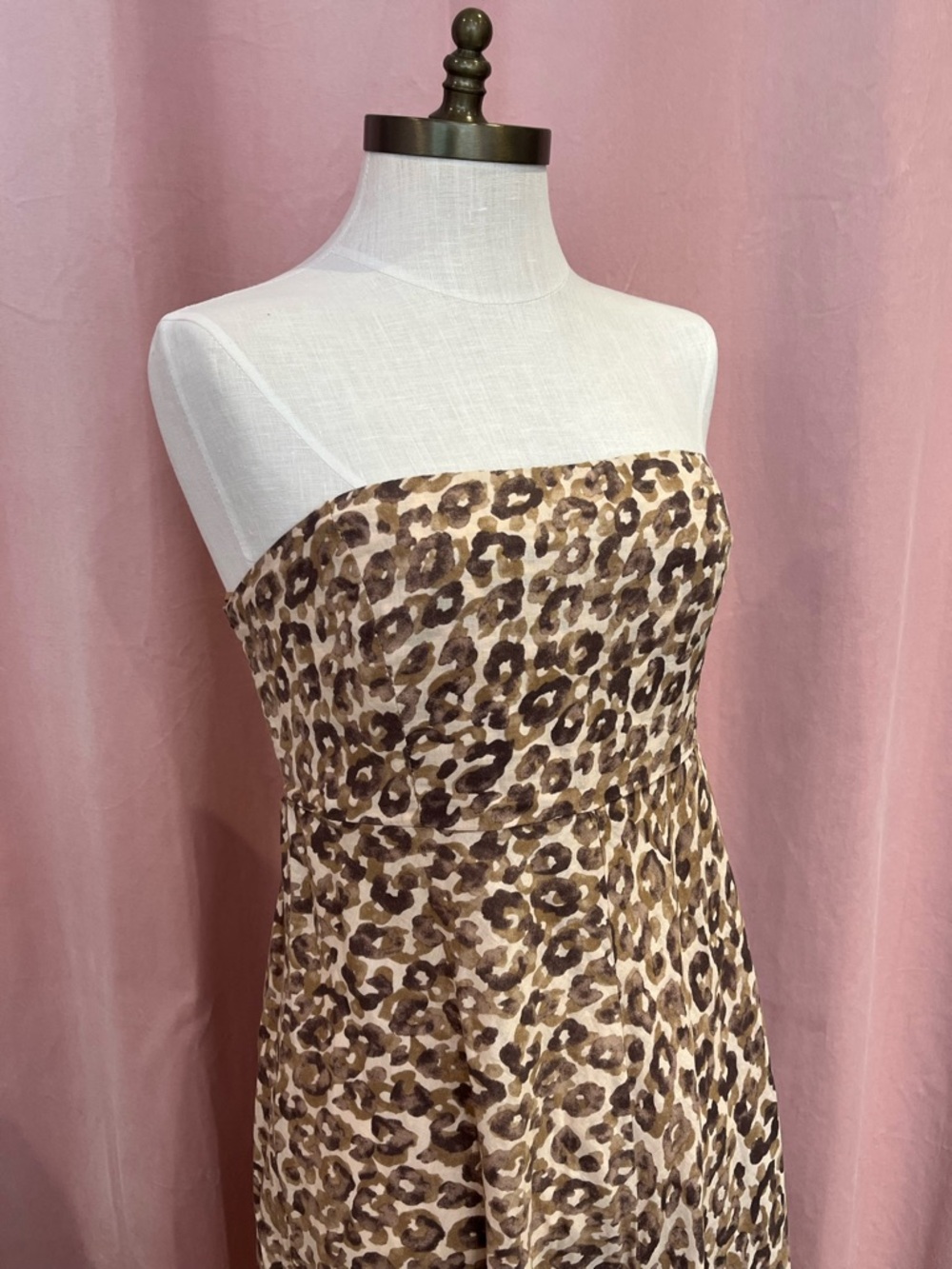 Carolina Belle Linen Blend Leopard Print Strapless Maxi Dress Size M - Picture 8 of 8